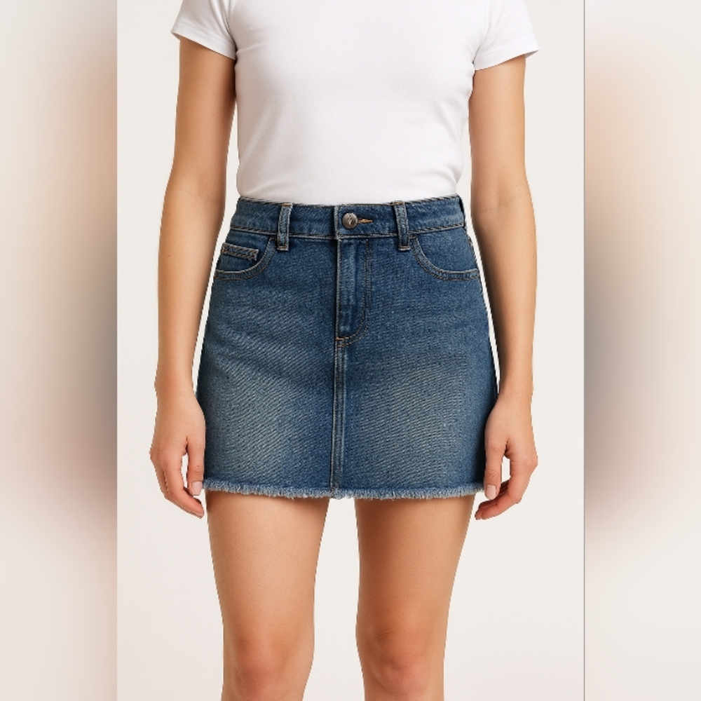 Tally Weijl XXS‎ Denim Mini Skirt Raw Hem Blue Jean Skirt Totally Sexy